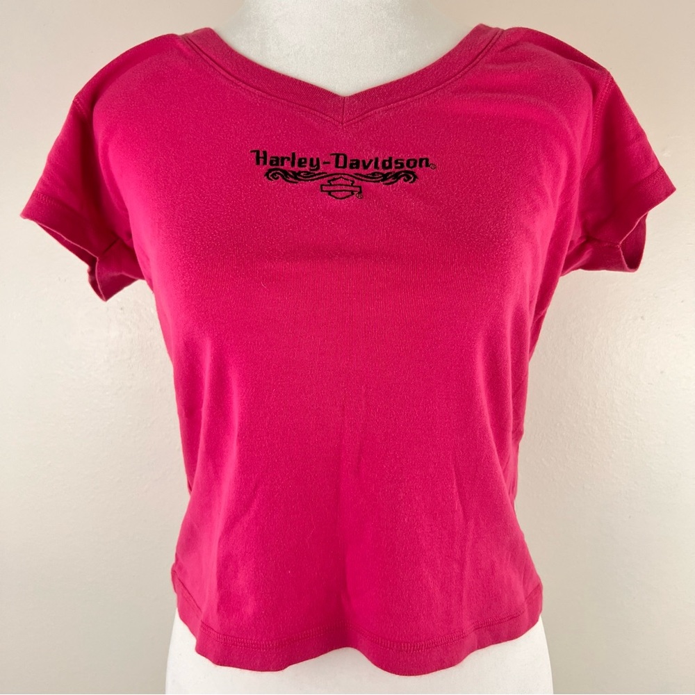 Vintage y2k Harley Davidson pink v neck top 💖🏍️